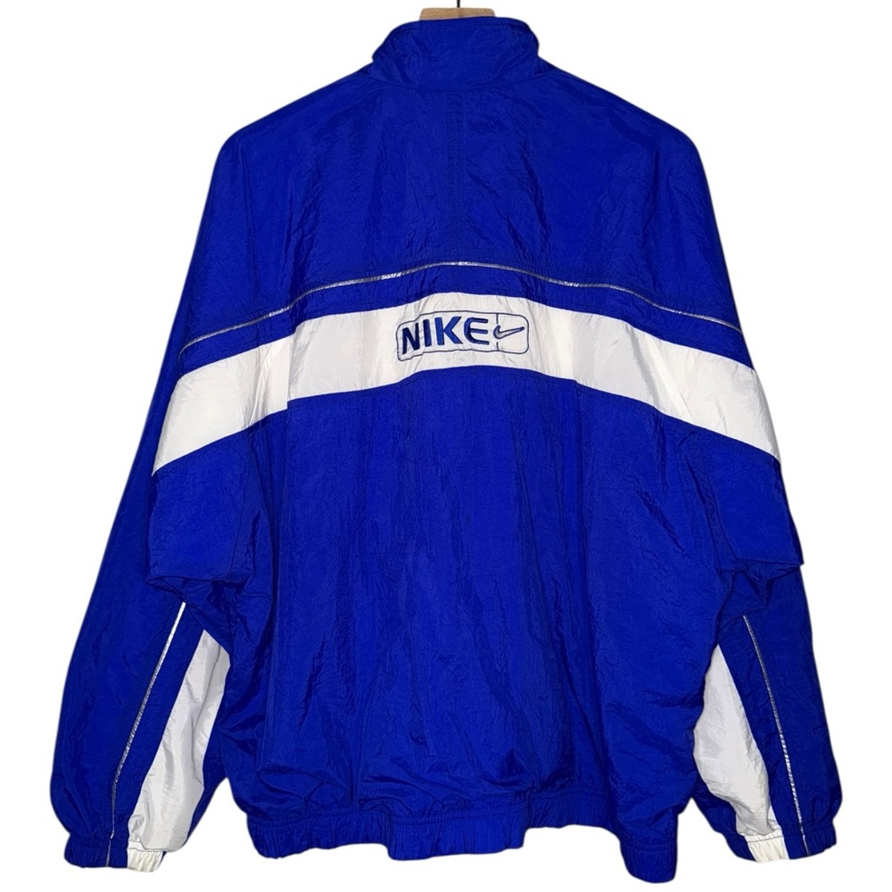Vintage 90s Nike Blue and White Mens Windbreaker Jacket Tracksuit Zip Up Jacket - Picture 2 of 9